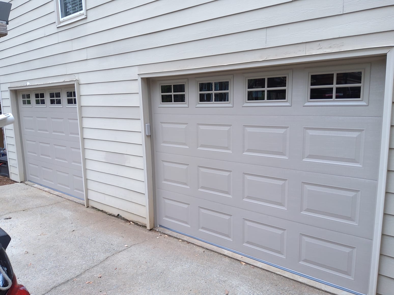 White garage door with windows