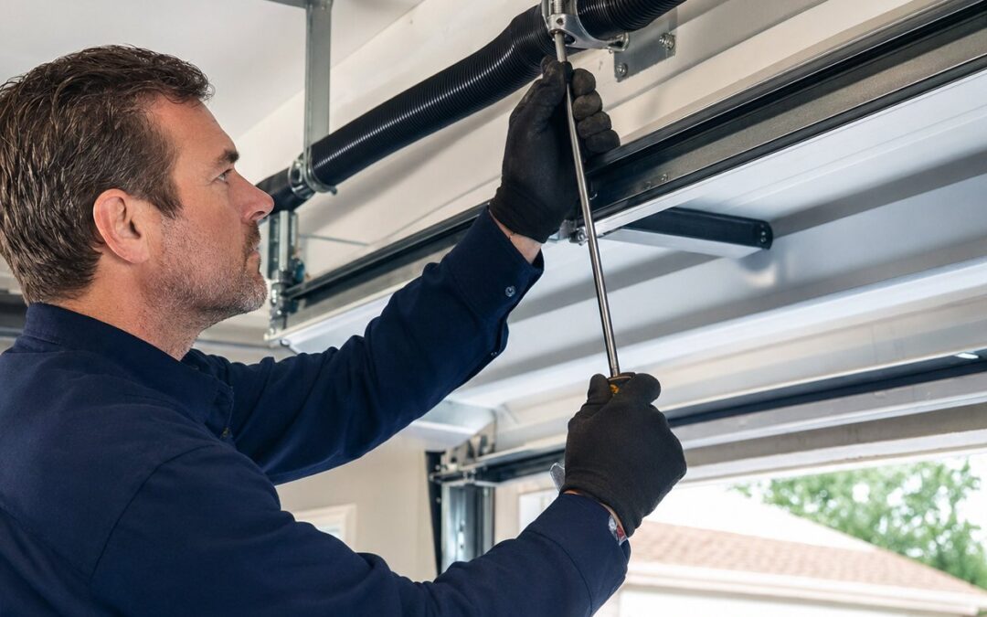 All Four Seasons technician repairing garage door torsion springs